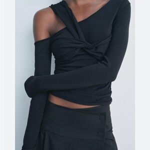 Zara Black Asymmetrical Cut-Out Bodysuit. Size S. New with tag
